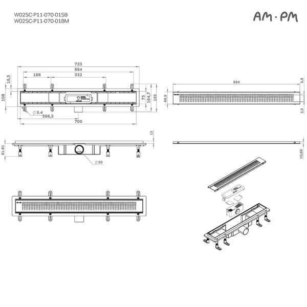 Душевой лоток AM.PM PrimeFlow линейный универс затвор Cut Gradient 70 см сталь мат (W02SC-P11-070-01SB) Душевой лоток AM.PM PrimeFlow линейный универс затвор Cut Gradient 70 см сталь мат (W02SC-P11-070-01SB)