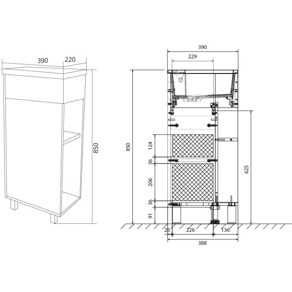 Тумба напольная 1Marka Laura 390*220*850 с раковиной, дуб сонома (У85930)