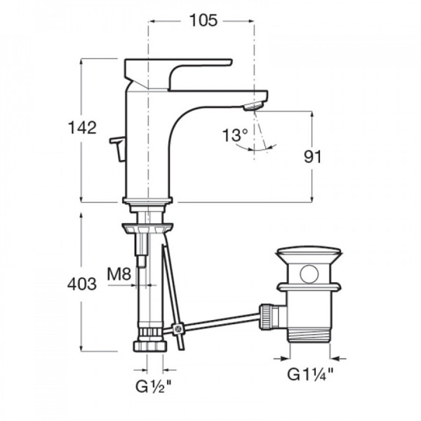Смеситель для раковины Roca Atis хром (7.5A30.8.3C0.M)