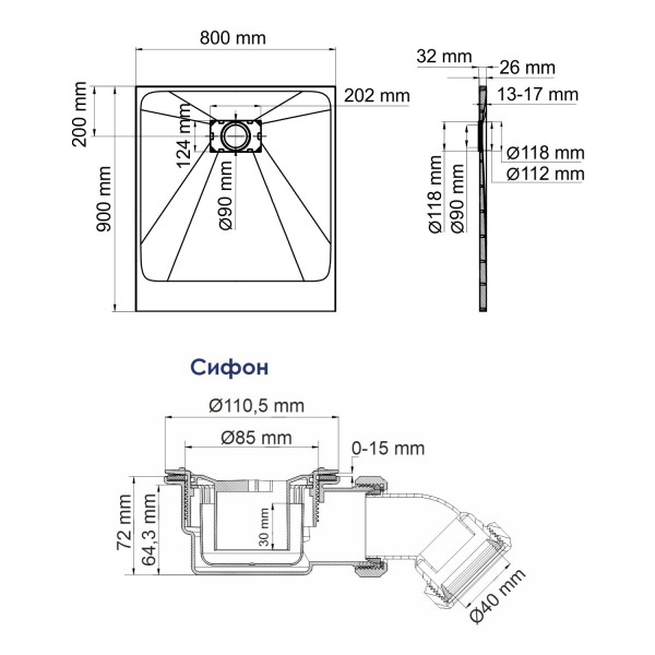 Душевой поддон WasserKRAFT Main 90х2,6х80 белый (41T20) Душевой поддон WasserKRAFT Main 90х2,6х80 белый (41T20)