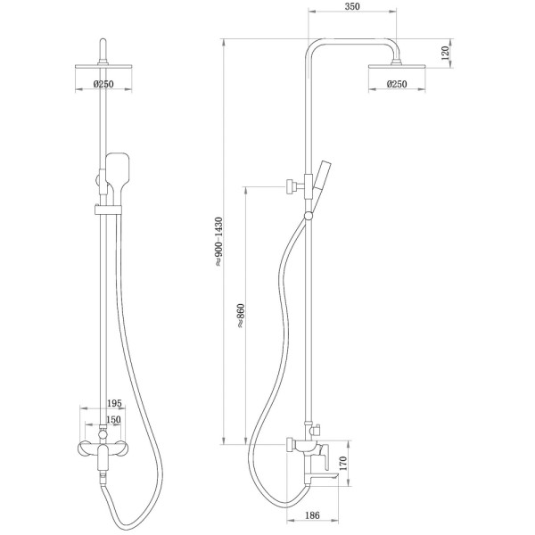 Душевая система Abber Weiss Insel с изливом черный матовый (AF8016BL)