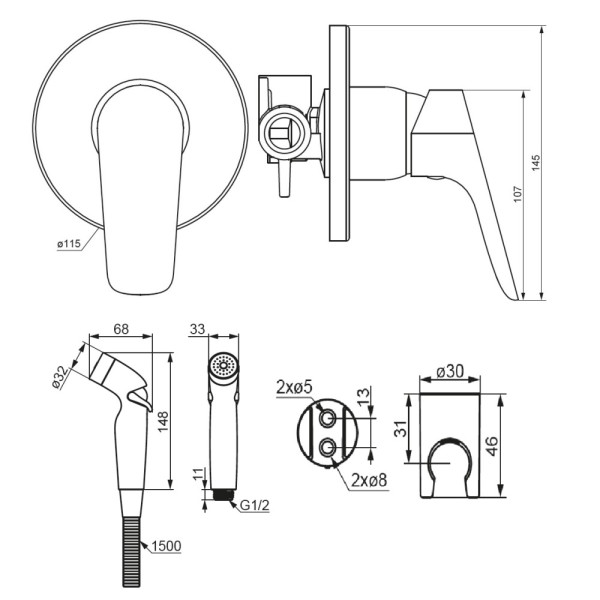 Смеситель для душа Damixa Jupiter монтируемый в стену с гиг. душем, черный (777510300) Смеситель для душа Damixa Jupiter монтируемый в стену с гиг. душем, черный (777510300)