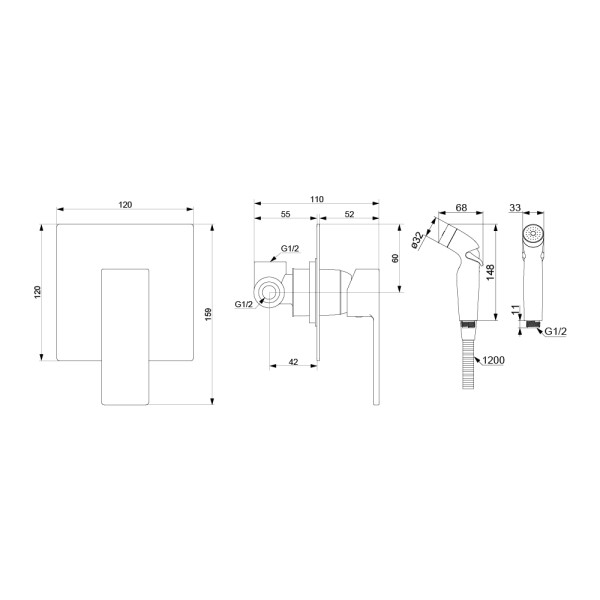 Смеситель с гигиеническим душем Damixa Gala с душевым набором черный (537510300)