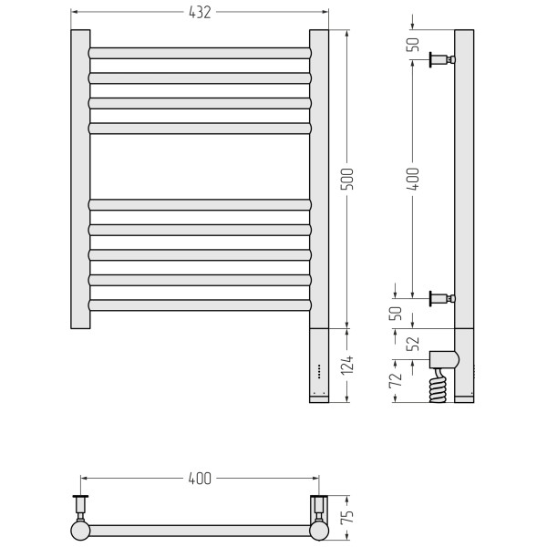 Полотенцесушитель электрический Сунержа Богема 3.0 прямая 500x400 провод справа матовый чёрный (31-5805-5040)