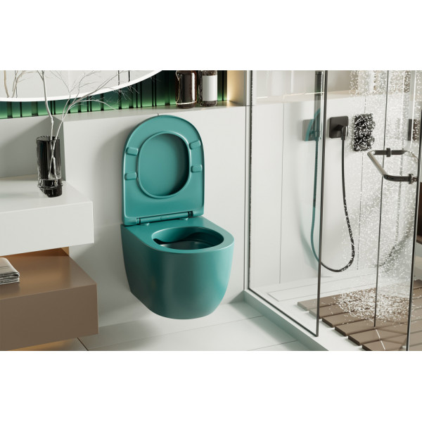 Унитаз подвесной ABBER Bequem темно-зеленый матовый, безободковый (AC1101MBG) Унитаз подвесной ABBER Bequem темно-зеленый матовый, безободковый (AC1101MBG)