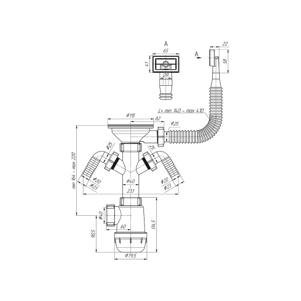 Сифон 40 мм. бутылочный АНИ "Грот" с выпуском 3 1/2"*115 мм. с 2-мя отводами для стир.машины и гибким прямоугольным переливом АНИ пласт (A0146S) Сифон 40 мм. бутылочный АНИ "Грот" с выпуском 3 1/2"*115 мм. с 2-мя отводами для стир.машины и гибким прямоугольным переливом АНИ пласт (A0146S)