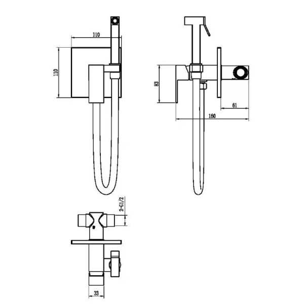 Смеситель с гигиеническим душем Boheme Qubic CR (хром) (477-CR)