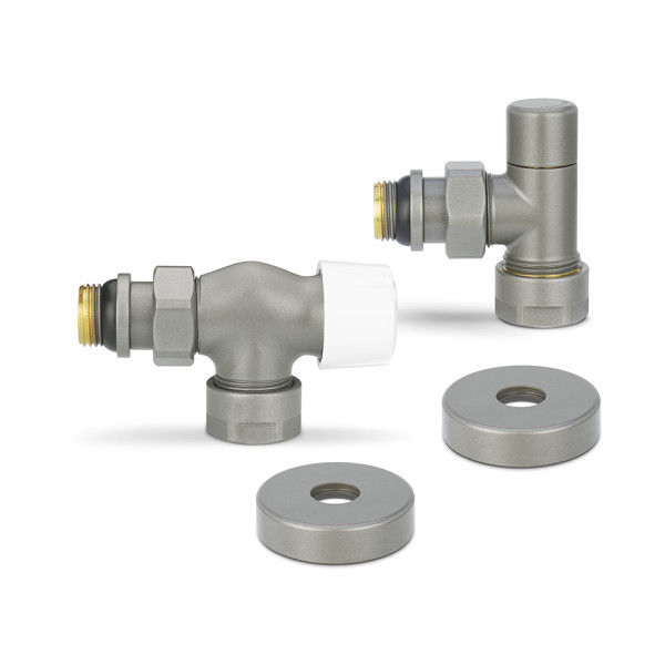 Комплект радиаторных клапанов угловой (осевой) 1/2"х3/4"(18)ЕК Varmega №3 (серый) (VMDV12-310415)