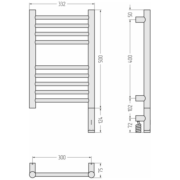 Полотенцесушитель электрический Сунержа Богема 3.1 500х300 МЭМ провод справа (00-6005-5030)