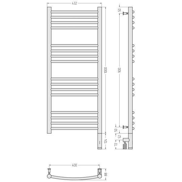 Полотенцесушитель электрический Сунержа Богема 3.0 выгнутая 1000x400 провод справа матовый чёрный (31-5803-1040)