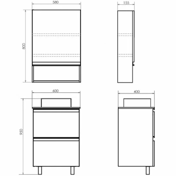 Тумба подвесная с раковиной Comforty Эдинбург 600x400x950 дуб светлый/черный (00-00004767)