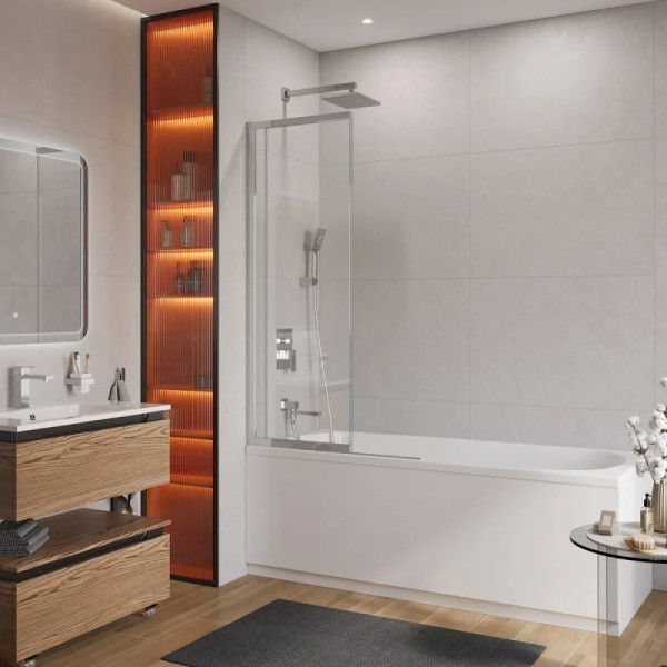 Душевая шторка для ванны Cezares Slider 90x7x150 стекло прозрачное, профиль хром (SLIDER-FIX-VF-11-90/150-C-Cr)