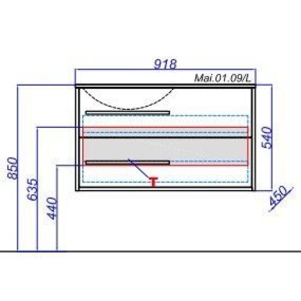 Тумба подвесная Aqwella Майами 90 450х918х540 с раковиной Malaga 90, цвет дуб сонома, чаша слева (Mai.01.09/L)