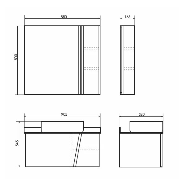 Тумба подвесная с раковиной Comforty Эдинбург 900x520x545 дуб светлый/черный (00004147997)