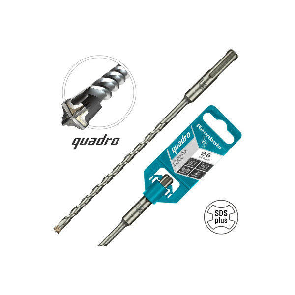 Бур для перфоратора SDS+ 6х210 мм. Rennbohr Quadro (4 грани) (510621)