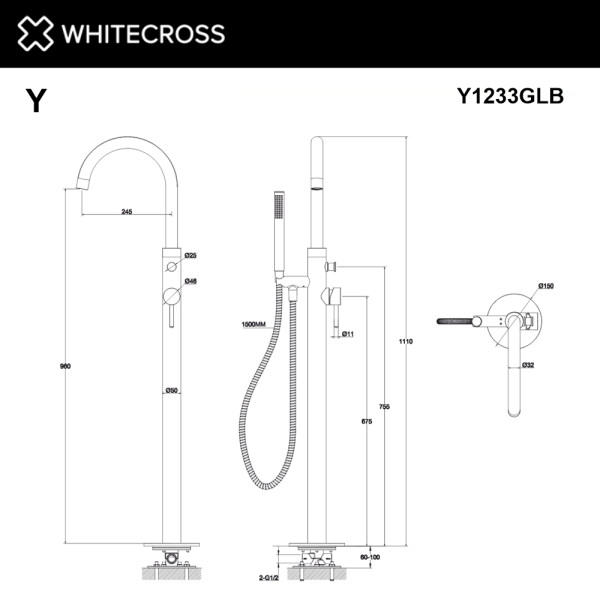 Смеситель напольный Whitecross Y брашированное золото (Y1233GLB) Смеситель напольный Whitecross Y брашированное золото (Y1233GLB)