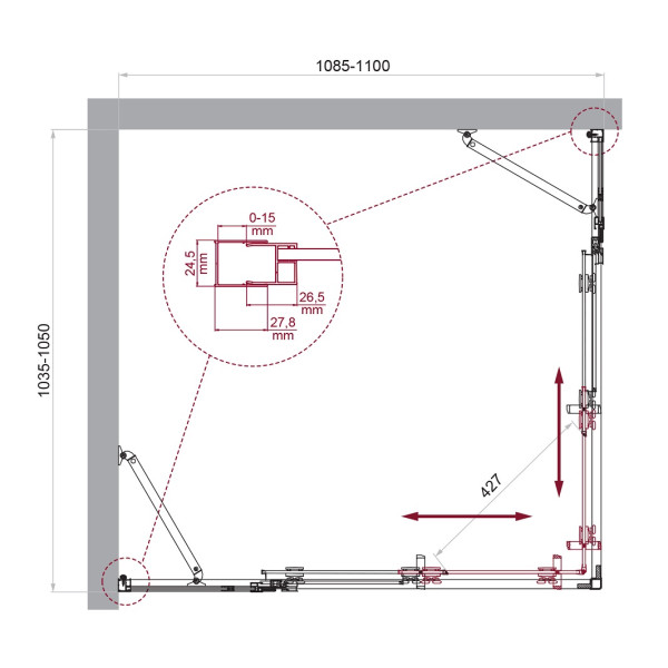 Душевой уголок BelBagno Luce 110x105x195 стекло прозрачное, профиль хром (LUCE-AH-22-110/105-C-Cr)