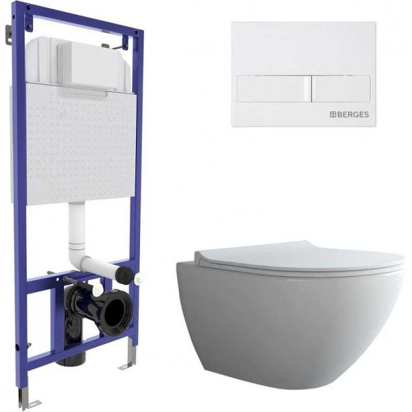 Комплект инсталляция с унитазом Berges NOVUM, кнопка L1, унитаз PUMA Rimless 51 см, сидение дюропласт Toma Slim SO (043271)