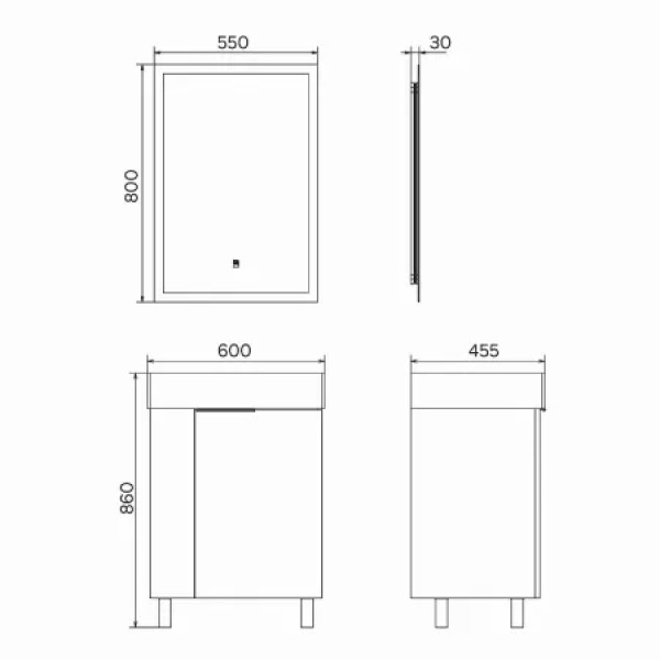 Тумба подвесная с раковиной Comforty Асти 600x455x860 дуб светлый (00-00019190)
