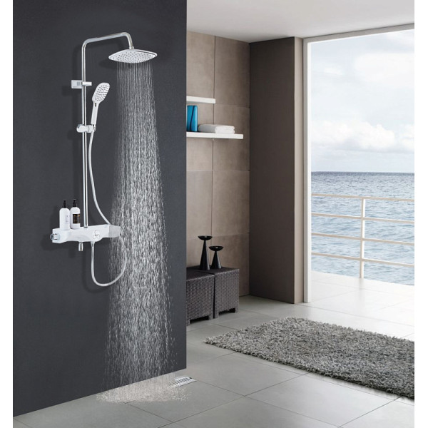 Душевая система Azario с поворотным изливом, с термостатом хром/белый (AZ-821)