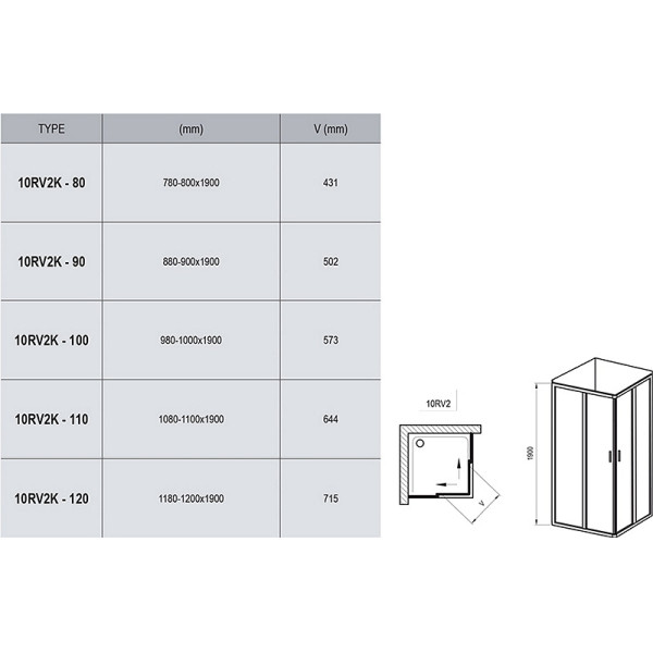 Дверь душевая Ravak 10° 10RV2K-80 80x190 стекло прозрачное, профиль белый (1ZI4010Z1)