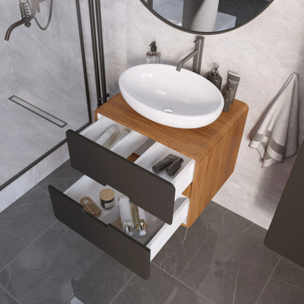 Тумба подвесная 1Marka Vortex  600x500x50 (орех ноче тортона/монолит найт) (Ц0000033058)