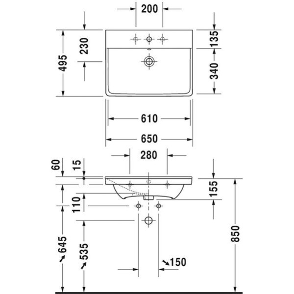 Раковина накладная Duravit P3 Comforts 65х49 (2332650000)