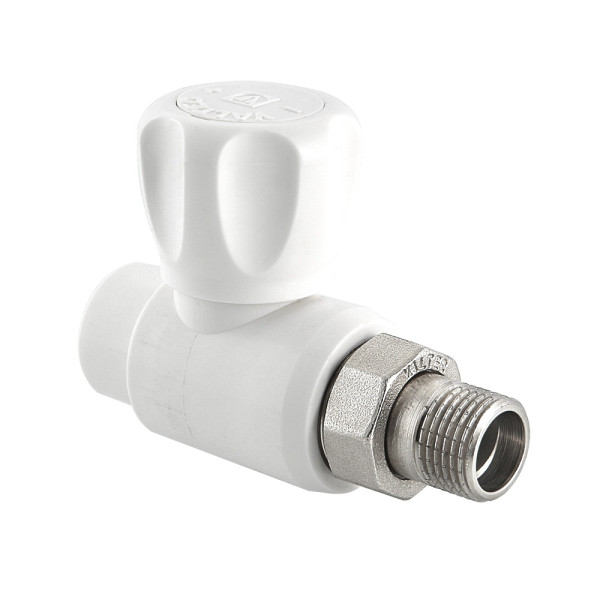 Кран шаровой со сгоном прямой PP-R 20x1/2"Н Valtec (белый) VTp.717.0.02004
