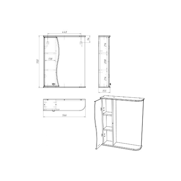 Шкаф зеркальный Домино Айсберг Волна 55 левый (DA1044HZ) Шкаф зеркальный Домино Айсберг Волна 55 левый (DA1044HZ)