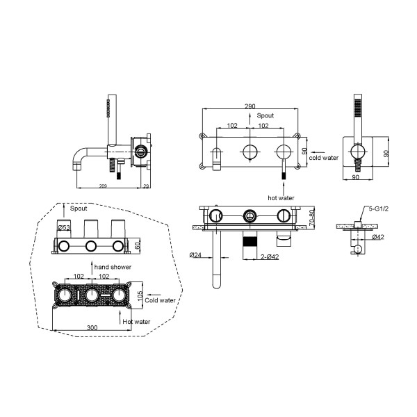 Смеситель для ванны и душа Boheme Uno MW (белый) (464-3-MW)