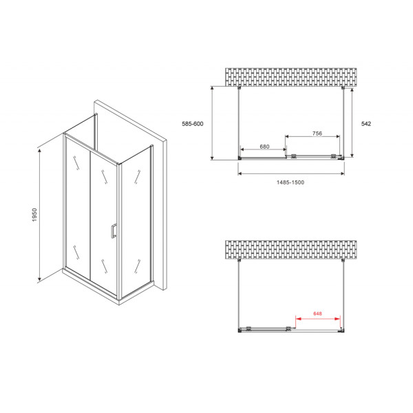 Душевой уголок Abber Schwarzer Diamant 60x60x195 стекло прозрачное, профиль черный (AG30150B-S60B-S60B)