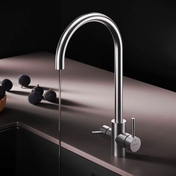 Смеситель для кухни AM.PM X-Joy S с С-изливом с каналом для питьевой воды сатин (F85B07711)