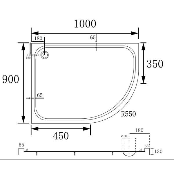 Душевой поддон Abber L 100х90 белый (AD3E109 L)