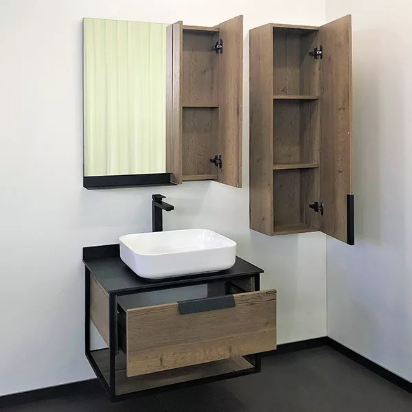 Тумба подвесная с раковиной Comforty Кёльн 750x522x645 дуб темный/черный (00004149065)