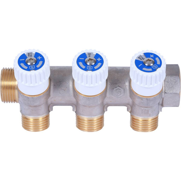 Коллектор 3 отвода регулируемый 1"x1/2" Stout (никель) (SMB-6852-011203)