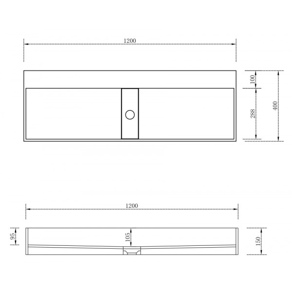 Раковина накладная Abber Stein 1200x400 белый матовый (AS2642)