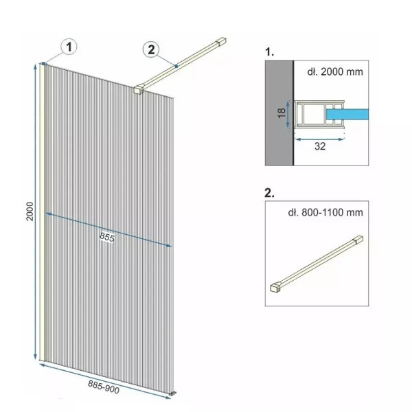 Душевое ограждение Rea Aero intimo 90x200 стекло прозрачное, профиль золото матовое (REA-K4124)