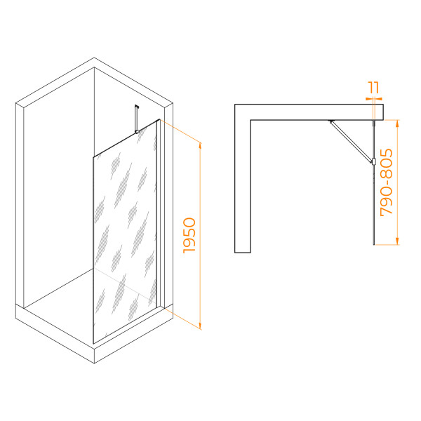 Душевое ограждение RGW Walk In 80x195 стекло матовое, профиль черный (351010208-24)
