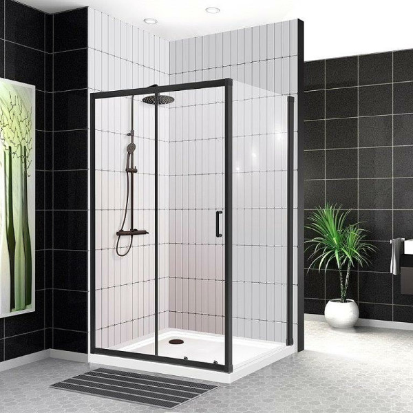 Душевой уголок BelBagno Uno-195 120x80x195 стекло прозрачное, профиль черный (UNO-195-AH-1-120/80-C-NERO)