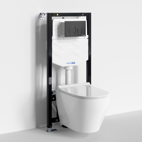 Комплект инсталляция с унитазом WasserKRAFT Aller с клавишей смыва черный матовый c сиденьем дюропласт (10TLT.010.ME.MB02.H002)