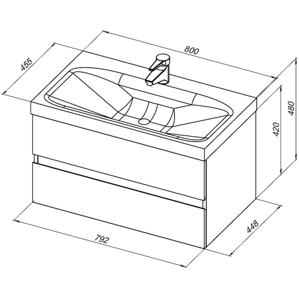 Тумба подвесная Aquanet Беркли 80 белый глянец (2 ящика) (00302351)