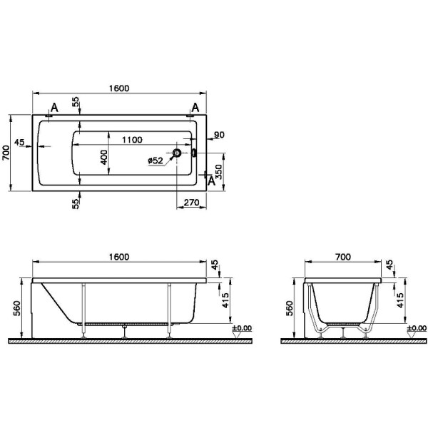 Ванна акриловая Vitra Neon 160x70 белая (52520001000) Ванна акриловая Vitra Neon 160x70 белая (52520001000)