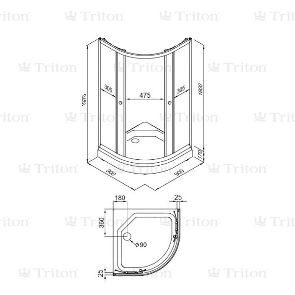 Душевой уголок Triton Риф-Хром 90*90 А стекло шиншилла, профиль белый (DK266)