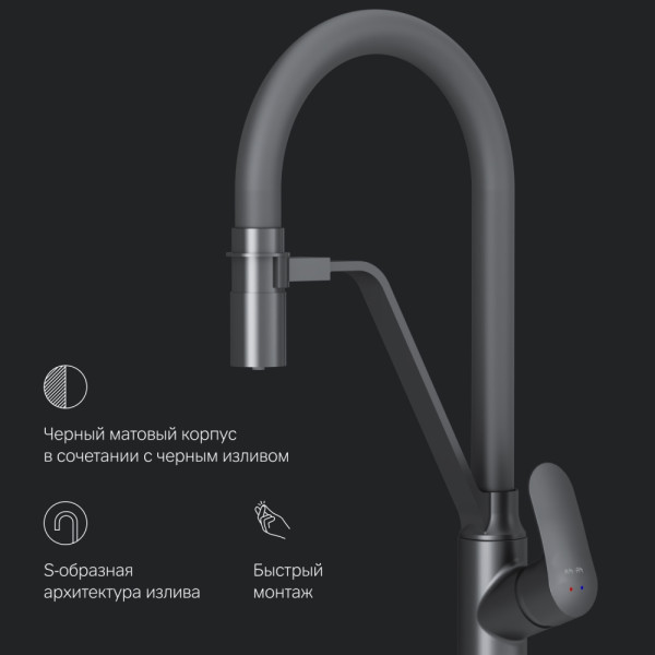 Cмеситель для кухни AM.PM Like с каналом для питьевой воды и гибким изливом, черный (F8007822) Cмеситель для кухни AM.PM Like с каналом для питьевой воды и гибким изливом, черный (F8007822)
