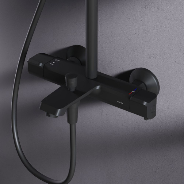 Душевая система AM.PM Func см-ль для ванны и душа с ТМС, душ.штанга, верхн. душ квадр., ручн.душ, черн (F078F522)