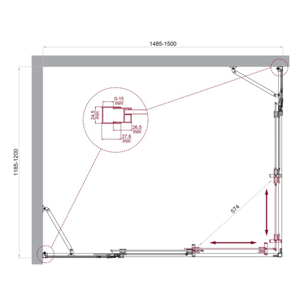 Душевой уголок BelBagno Luce 150x120x195 стекло прозрачное, профиль хром (LUCE-AH-22-150/120-C-Cr)