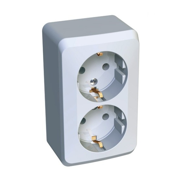 Розетка двойная наружная с заземлением без шторок "Этюд" (белая) Розетка двойная наружная с заземлением без шторок "Этюд" (белая)