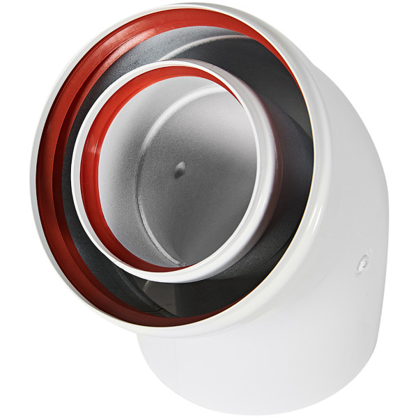 Отвод Rommer 45 гр. 80/125 мм. M/F коаксиальный (мама/папа) (RCA-8125-000045) Отвод Rommer 45 гр. 80/125 мм. M/F коаксиальный (мама/папа) (RCA-8125-000045)