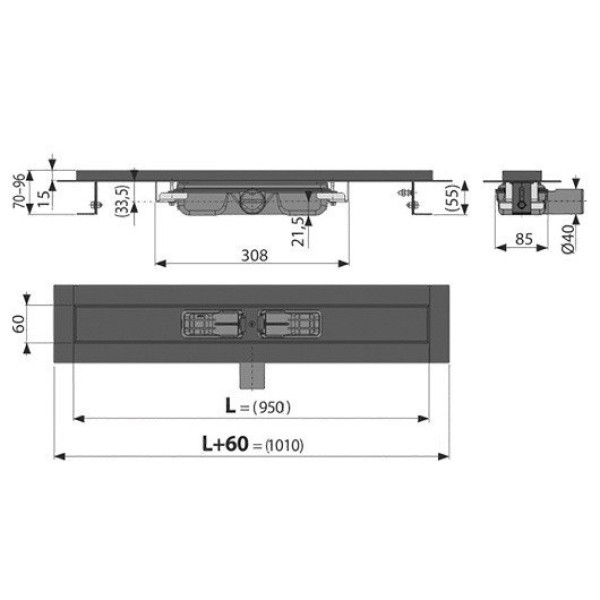 Лоток душевой AlcaPlast / AlcaDrain 950 мм с порогами, без решетки, боковой слив D40, мокрый гидрозатвор LOW (APZ101BLACK-950) Лоток душевой AlcaPlast / AlcaDrain 950 мм с порогами, без решетки, боковой слив D40, мокрый гидрозатвор LOW (APZ101BLACK-950)