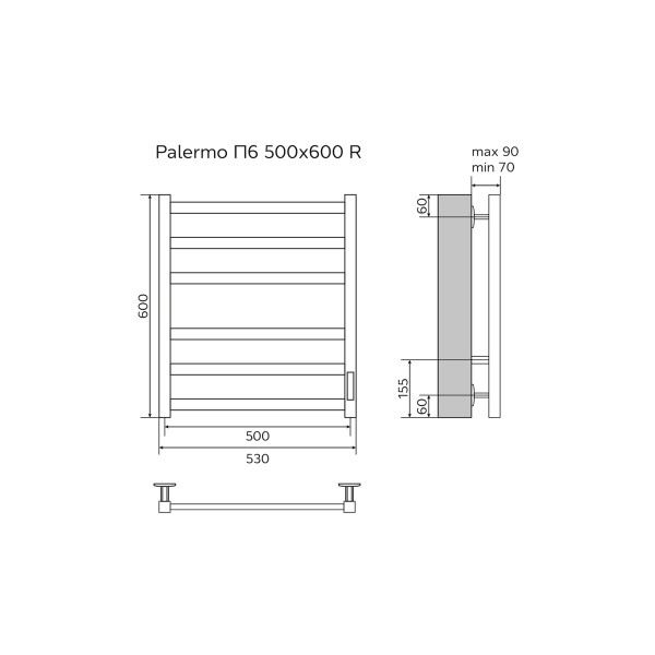 Полотенцесушитель электрический Azario Palermo 500x600 белый